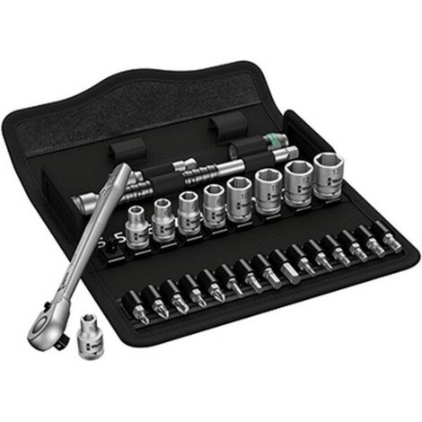 Wera – Jeu de clés à douille 28 pièces 1/4' (6,3 mm) – Acier chrome-molybdène – Cliquet réversible 72 dents – Rallonge et embouts inclus