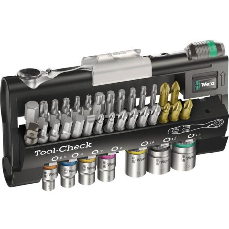 Wera – Jeu de cliquet 1/4" – Coffret avec embouts et douilles – Acier forgé – Tête ergonomique – 60 dents pour faible angle de reprise