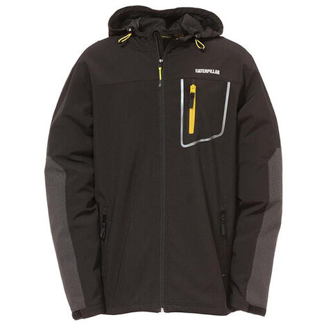 Caterpillar – Veste softshell Capstone noire TXL – Tissu Flexlight extensible 4 sens – Respirante, déperlante, coupe-vent – Capuche ajustable