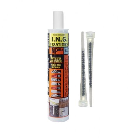 Ing Fixations – Résine scellement chimique vinylester 300ml – Fixations lourdes béton – Sans COV, écologique – Applications béton C20/25 à C50/60 - GRIS 300 ML ING
