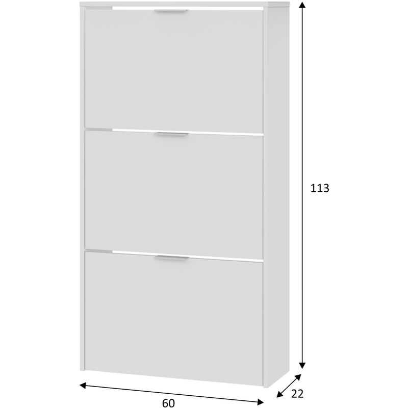 Scarpiera 3 ante maniglie in alluminio 63x115 cm bianco opaco