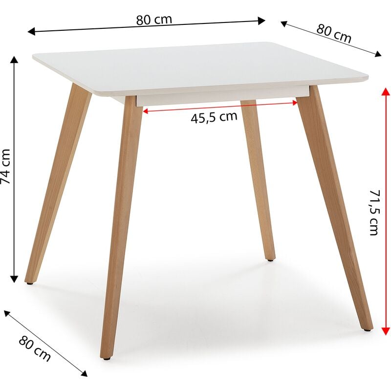 Tavolo da pranzo Aroa bianco, gambe in legno di faggio, 80x80 cm