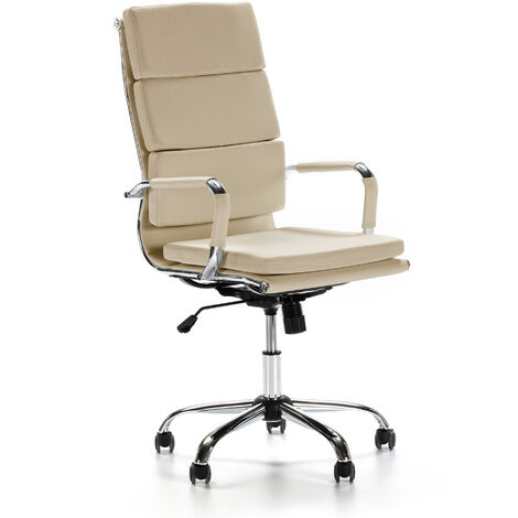 Sedia da Ufficio Morgan reclinabile Taupe, Ecopelle, Sedia Executive con poggiatesta Imbottito, Altezza Regolabile, Design ergonomico