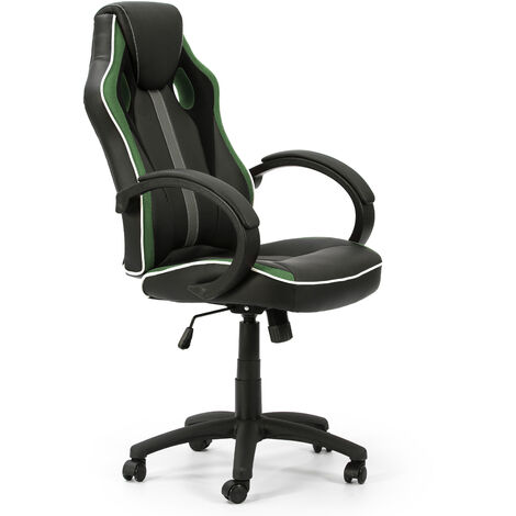 Sedia da Ufficio Formula sollevabile e reclinabile Rivestita in Ecopelle e Tessuto Rete, Colore Nero e Verde braccioli Imbottiti (1/4)