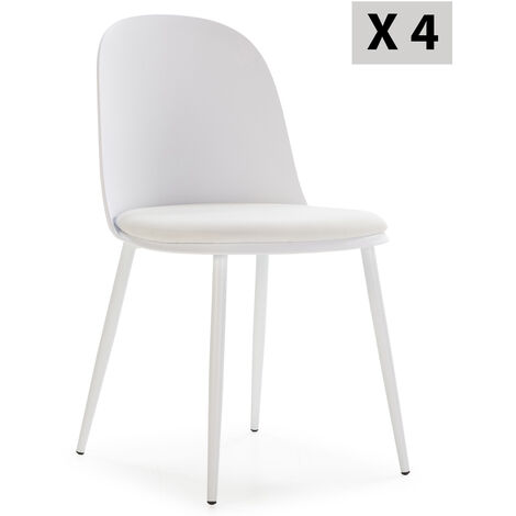Set di 4 sedie Kana bianche, gambe in metallo e sedile imbottito