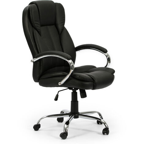 Poltrona da Ufficio Nixon sollevabile e reclinabile Rivestita in Ecopelle, Colore Nero, Metallo Cromato (1/7)