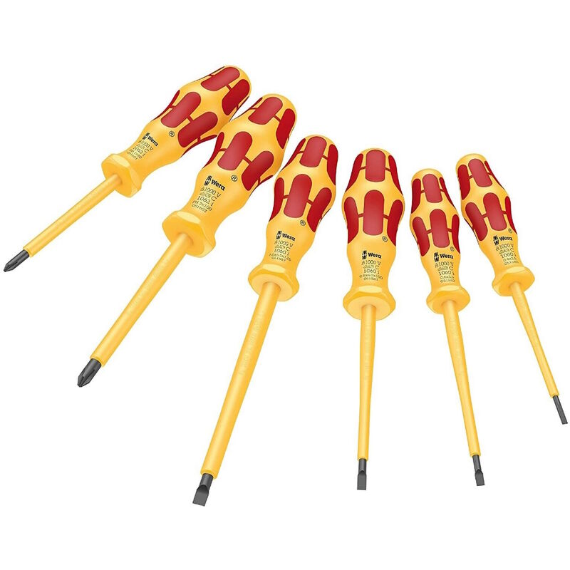 Wera 051575 6 Piece Kraftform VDE Insulated Screwdriver Set Slotted &amp Phillips