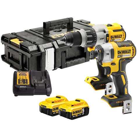DeWALT DCK276P2 Cordless Brushless 18V Twin Kit Combi Drill &amp Impact Driver With 2x5Ah Batts, Charger And Case