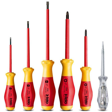 Felo 91396198 6 Piece VDE 1000V Electricians Screwdriver Set PH1 PH2 Slot