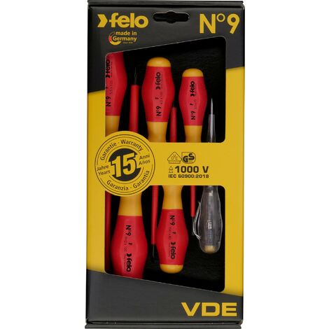 Felo 91396198 6 Piece VDE 1000V Electricians Screwdriver Set PH1 PH2 Slot