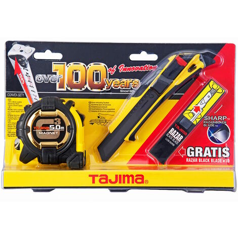Tajima TACONVEXSET Tape Measure/Knife and Blade Set, Yellow/Black TAG3M780MT Limited Edition