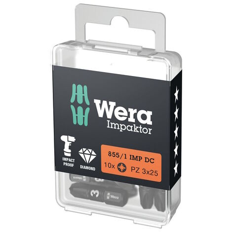 Wera 057622 855/1 IMP DC Pozi Impaktor Bits PZ3 x 25 mm (Pack of 10)