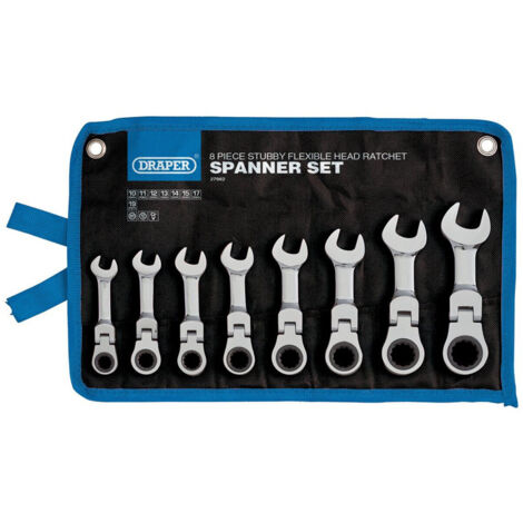 Draper 27982 8pc HI-Torq Metric Stubby Flex Head Ratchet Combination Spanner Set