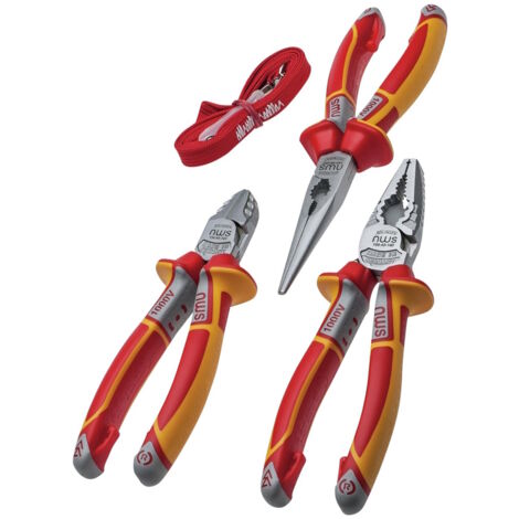 NWS 3Pc VDE 1000v Wire Side Cutter, Combination & Long Nose Pliers Set N782-3K (1/7)