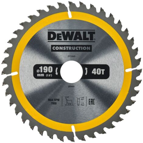 Dewalt DT1945-QZ Circular Saw Blade Portable General Purpose 190mm x 30mm x 40T (1/3)