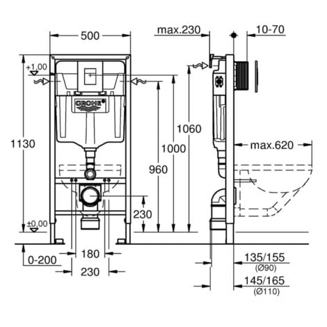 Grohe 38772001 Rapid SL 3-in-1 set for WC, 1.13 m installation height