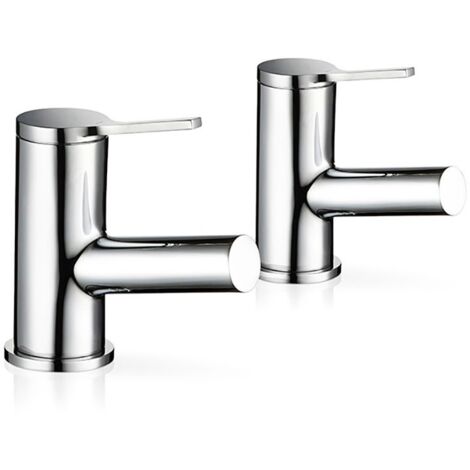 Mira Showers Evolve Bath Pillar Taps Chrome Round Bathroom Minimalist Lever Pair (1/3)