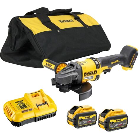 DeWalt DCG440X2B 54V XR FLEXVOLT 180mm Angle Grinder - 2x 9Ah Batteries, Charger & 18 Bag (1/4)
