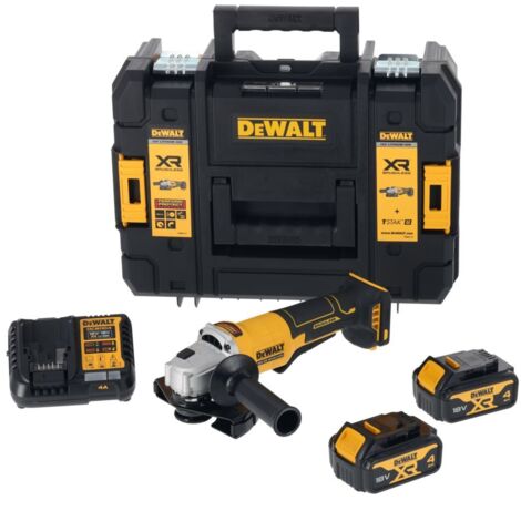 Dewalt DCG408M2T 18V XR Brushless 125mm Paddle Switch Angle Grinder - 2x 4Ah Batteries, Charger & TSTAK II Case