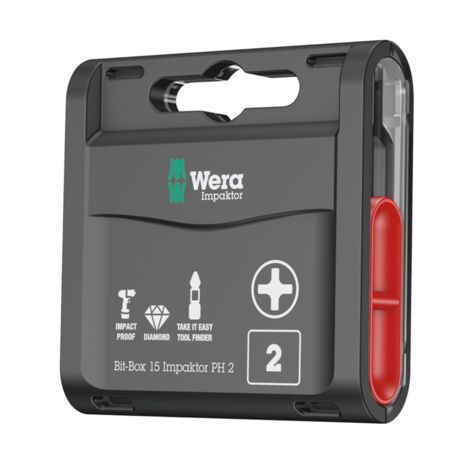Wera 05057752001 Bit-Box Impaktor Phillips Screwdriver Bits PH2 x 25mm – Pack of 15 (1/5)