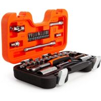 Bahco S330 - 1/4 and 3/8 Square Drive Socket Set with Metric Hex Profile and Ratchet, 34pcs