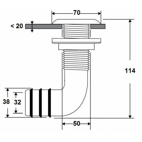 Passe coque plastique coudé 90° - NUOVA RADE - diam 38 mm (1/2)