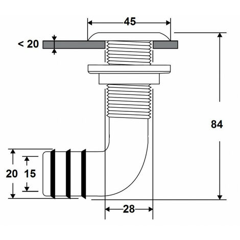 Passe coque plastique coudé 90° - NUOVA RADE - diam 20 mm