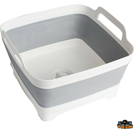 Bassine silicone pliable 20 cm de hauteur – Poignées intégrées – Système Fold-Away pour rangement compact – Siphon de sol verrouillable – Tr.Em.
