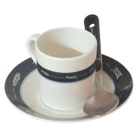 Set de 6 tasses à café et soucoupes - - blanc/bleu