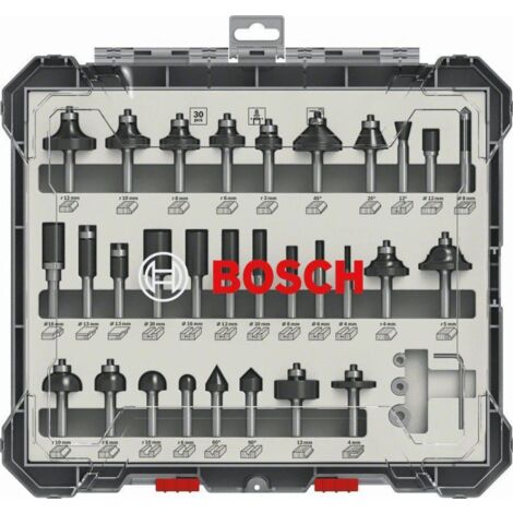 Bosch – Coffret de 30 fraises mixtes à Ø 8 mm pour bois dur et composite – Coupe nette sans éclat – SKU 2607017475