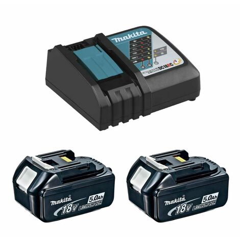 Pack de 2 batteries 18V 5,0 Ah Li-Ion – Chargeur rapide DC18RC – Compatible avec outils Makita 18V – Technologie de refroidissement