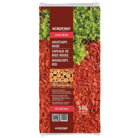 Copeaux de bois color decor rouge 50L – 100% bois résineux naturel – Granulométrie 10/40 mm – Empêche les mauvaises herbes