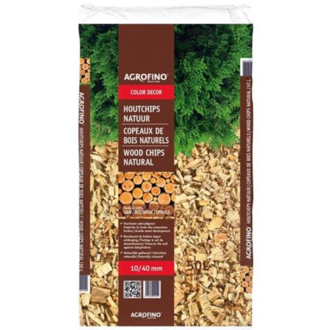 Copeaux de bois 100% naturel 50L – Granulométrie 10/40mm – Paillage décoratif pour jardins – Empêche la levée des mauvaises herbes