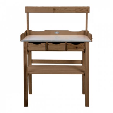 Esschert Design – Table de rempotage en bois certifié FSC 80,1x37,9x113 cm – Plateau en zinc – 3 tiroirs de rangement – Capacité 40 kg