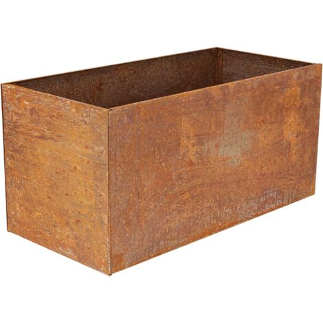 Esschert Design – Bac à fleur rectangulaire extérieur en acier Corten aspect rouille – Dimensions 78,2 x 38,2 x 38,2 cm – Fond inclus pour plantation