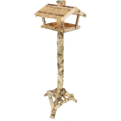 Mangeoire pour oiseau sur pied avec silo en bouleau - Beige - L 50 x P 42 x H 137,5 cm - Livraison gratuite