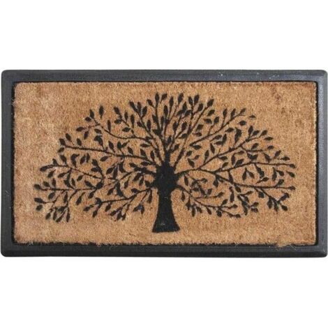 Paillasson en coco et latex 70cm – Antidérapant – Motif arbre pour entrée intérieure et extérieure – Résistant aux intempéries