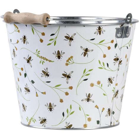 Seau avec motif abeille en acier - Blanc - L 26,3 x P 24,3 x H 19,8 cm - Livraison gratuite (1/5)
