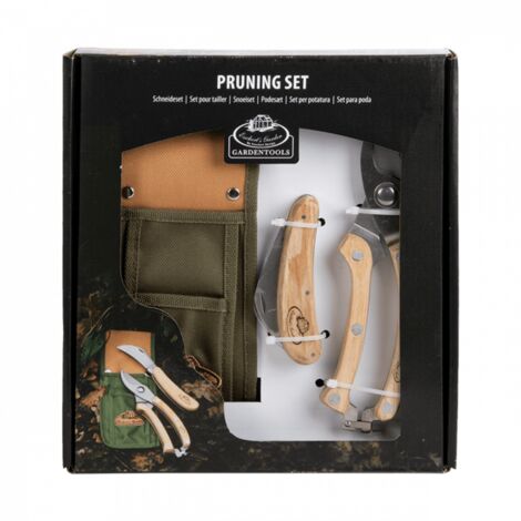 Esschert Design – Coffret jardinage taille et coupe – Sécateur en acier inoxydable et bois de frêne – Couteau de jardinage – Pochette de rangement (1/6)