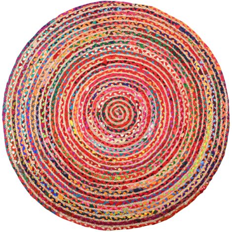 Aubry Gaspard – Tapis rond coloré en jute et coton Ø 120 cm – Design multicolore pour chambre enfant – Matériaux naturels et durables