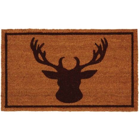 Paillasson coco intérieur extérieur 75 x 45 cm Tête de cerf encadrée (1/4)