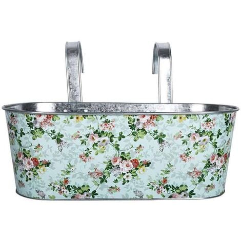 Esschert Design – Balconière en zinc imprimé roses 39,3 x 28,9 x 26,2 cm – Pour fleurs et plantes – Décoration extérieure élégante