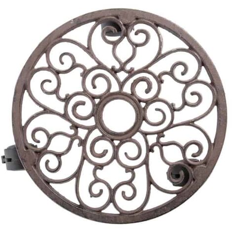 Esschert Design – Porte plante rond en fonte sur roulettes – Chariot robuste pour déplacement facile – Résistant aux intempéries – Pour espaces extérieurs
