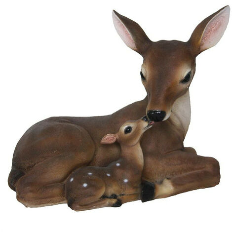 Ac-Deco – Biche et faon déco en poly-résine 27cm – Résistante aux UV et au gel – Statue de jardin décorative pour extérieurs