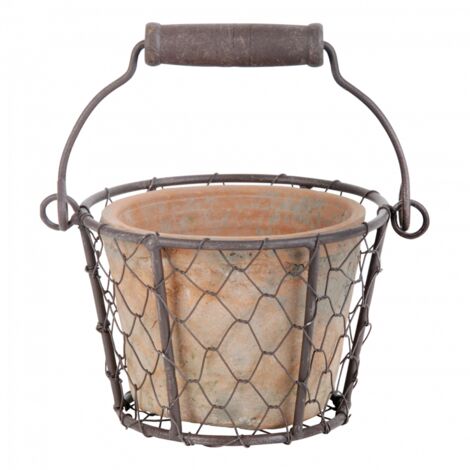 Porte pot métal et pot en terre cuite (1/4)
