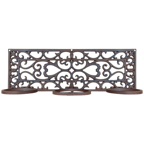 Esschert Design – Porte pots en fonte pour 3 pots – Dimensions L 51,4 x l 16 x H 17,7 cm – À fixer au mur – Décoration extérieure