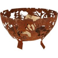 Esschert Design – Brasero en acier rouillé 58cm – Motifs animaux et arbres découpés au laser – Décoration de jardin authentique – Poids 6,1kg
