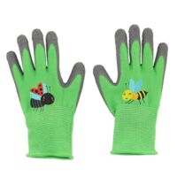 Esschert Design – Gants enfant Abeille et Coccinelle – Taille 4 – Poignets élastiques – Paume en latex pour prise ferme – Accessoire ludique pour jardinage