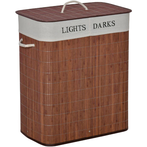 Cesto para Ropa Sucia de Bambú Capacidad de 100L Cesta para la Colada Rectangular con Tapa Extraíble Bolsa de 2 Compartimentos 52x32x63 cm