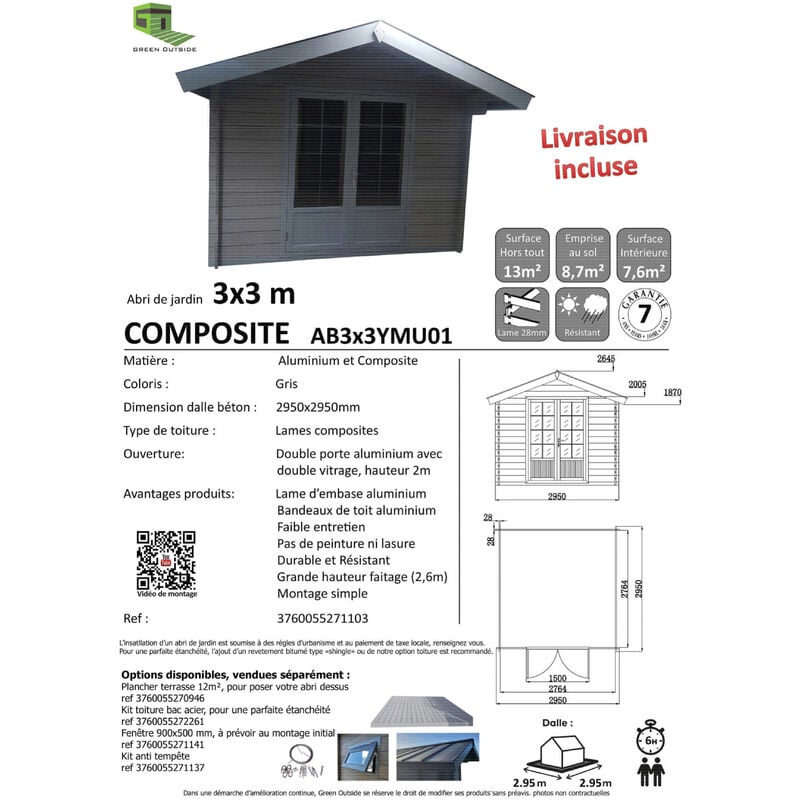 Option toiture bac acier pour abri Green Outside Royan : Abris de jardin,  carports et abris à bois GREEN OUTSIDE mobilier - botanic®